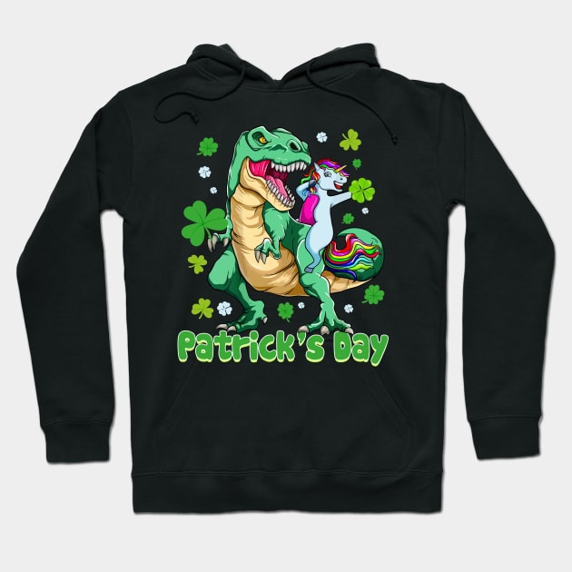 Unicorn Ridding Dinosaur Patrick's Day Hoodie by Hensen V parkes